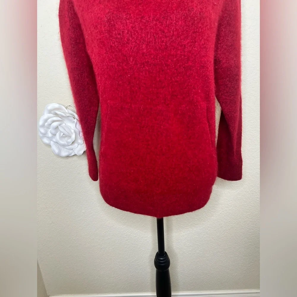 Vince Italy Wool Alpaca Blend Fuzzy Hooded Sweater Cherry Red Oversized XS